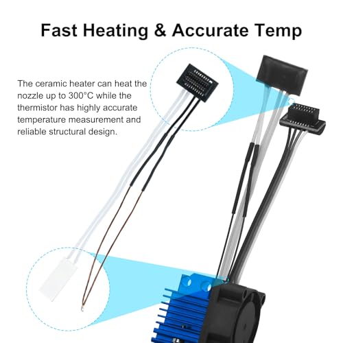 Bamboo Lab p1 p1s Hotend Complete Kit for p1 Series 3D Printer, Full Assembly Blue Hot End with Fan, Thermistor, 0.4mm Hardened Steel Nozzle+2pcs 0.4mm Bimetallic Nozzle