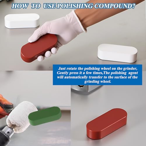 Metal Buffing Polishing Compound Kit,Buffing Wheel Compound Including White Diamond,Red Rouge, General Green(3 Pack, 3.5 Oz)