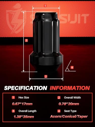 Sposuit 16 Pcs M12x1.5 ATV Spline Lug Nuts, 17m Hex 16 Pack HexDrive Black
