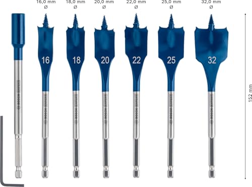 Bosch Professional 7 x Expert SelfCut Speed Flat Milling Drill Bit Set (for Softwood, Coarse Chipboard, Diameter 16-32 mm, Accessories Hammer Drill) Ø 16-32 mm Diameter 16-32 mm, set