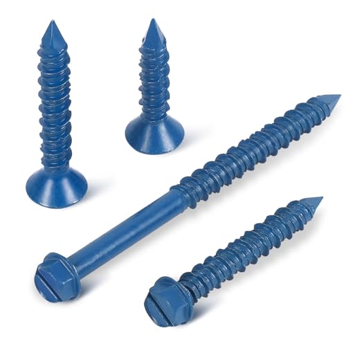 1/4" x 6" Concrete Screws, 50 PCS Blue Hex Washer Head Concrete Screws Anchor Kit with Hex Bit Socket, for Masonry, Cement, Block, Brick or Stucco 1/4 x 6" Blue Hex Head