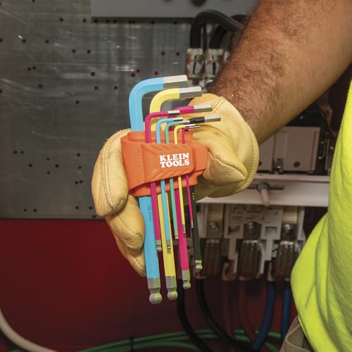 Klein Tools CBLS19 Long Ball-End Hex Key Wrench Set, SAE and Metric, L-Style, Color-Coded Powder-Coat, 3/32 to 3/8-Inch and 1.5 to 10 mm, 19-Piece SAE & Metric (L-Style)