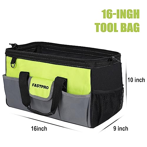 FASTPRO 16-Inch Tool Bag, Wide Mouth Open Storage Bag