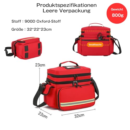 Double Layer Medical Bag, Empty Bag, Emergency Bag, Portable Travel Pharmacy for Medicine Bottle, Vitamins, Medical Accessories, Red