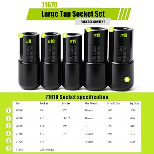71670 Large Tap Socket Set 5-Piece for 1/2" Drive
