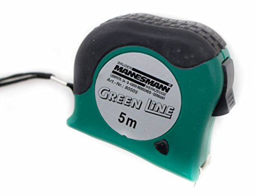 Brüder Mannesmann Tape Measure 5 m × 19 mm Roll Tape Measure, Metal Tape with Lever Lock, Shockproof, Robust Belt Clip, Green/Black, Precise Professional Quality, 1 Piece, Single Packaging, M80505