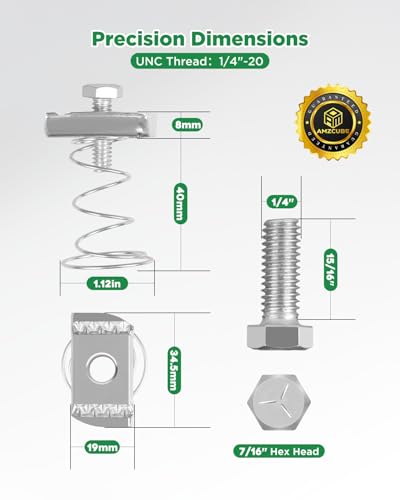 1/4"-20 Flared Spring Channel Nut and Bolt - 40 Pack