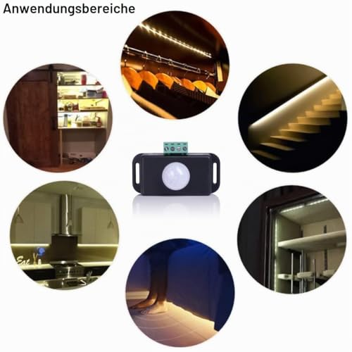 Greluma Pack of 3 12V/24V Motion Sensor Switch, PIR Sensor LED Switch Controller for Flexible LED Strips Black