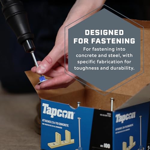 Tapcon 3 Inch Corrosion Resistant Powder Actuated Drive Pin, 100 PCS, with Washer, for Pressure Treated Wood, Made in the USA, Compatible with Tapcon T22, TP22, HS22, & SA27 Powder Actuated Tools ACQ, With Washer 3"