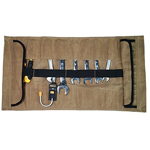 1 Pack Waxed Canvas Tool Roll Wrench Roll Organizer Socket Tool Roll Pouch + 1 Pack Bucket Tool Organizer with 35 Pockets Fits to 3.5-5 Gallon Bucket