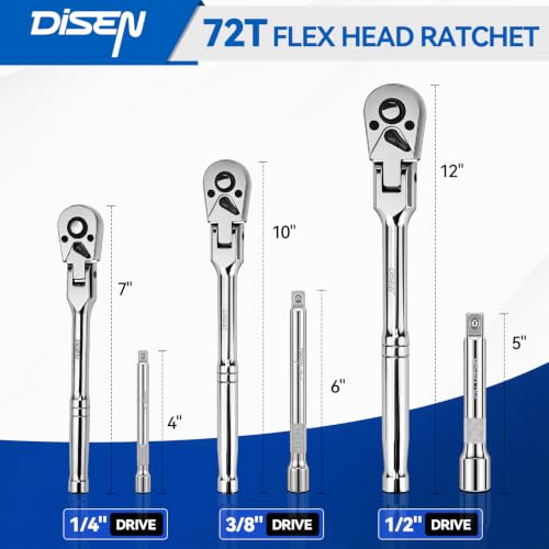 DISEN 6 Piece Flex-Head Ratchet Wrench Set with EVA Storage Case 72t Flex-head Ratchet 6pcs
