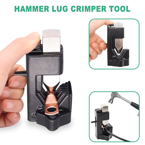 Twidec/160PCS Battery Cable Ends AWG 2 4 6 8 10 12 Gauge Copper Cable Wire Lugs,Ring Terminals Connectors,Copper Ring Terminals Connectors and Hammer Lug Crimper Tool 8 AWG to 0000 AWG 160PCS + Crimper Tool