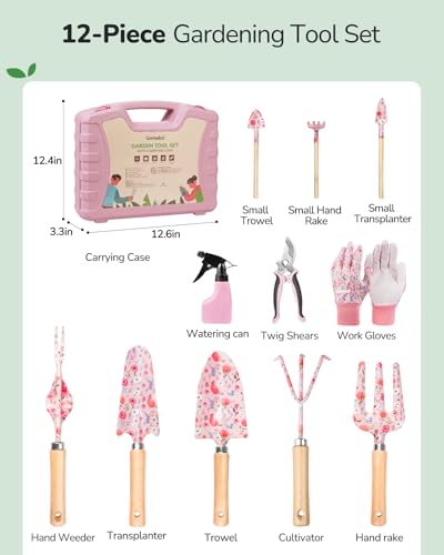 Gardening Tools 9 Piece and 12-Piece Womens Gardening Tools Gift Set, Garden Tools with Durable Carrying Case, Fashionable and Thoughtful Gifts for Garden Women