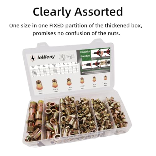 SAE Stainless Steel & Carbon Steel Rivet Nuts Assortment Kit, 6 Sizes and 494Pcs Rivnut Sets for Automotive and Sheet Metal