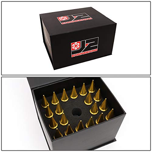 J2 Engineering LN-T7-015-15-GD Gold 7075 Aluminum M12X1.5 20Pcs L: 123mm Spiky Cap Lug Nut w/Socket Adapter