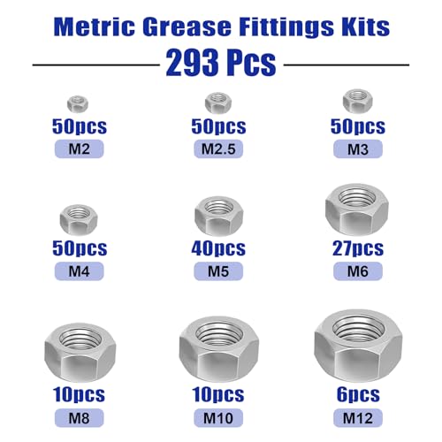 511 PCS SAE and Metric Stainless Steel Hex Nut Assortment Kit,2#56 4#40 6#32 8#32 10#24 10#32 12#24 1/4-20 5/16-18 3/8-16 7/16-14 1/2-13 M2 M2.5 M3 M4 M5 M6 M8 M10 M12(SAE&Metric) SAE&Metric