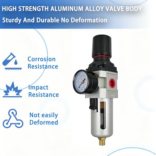 LTPC 1/2" NPT Compressed Air Filter Regulator Combo Piggyback, 5 Micron Brass Element, Poly Bowl, Semi-Auto Drain, Metal Bracket, 0-150 psi AW4000-04