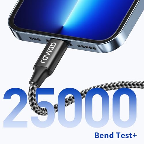Raviad USB to Lightning Cable 1 m [MFi Certified] iPhone Charging Cable | Nylon Lightning Fast Charging Cable for iPhone 14 13 12 11 Pro Max Mini XR XS X 8 8 Plus 7 7 Plus 6s 6 6 Plus 5S 5 SE 2020 iPad black 1M