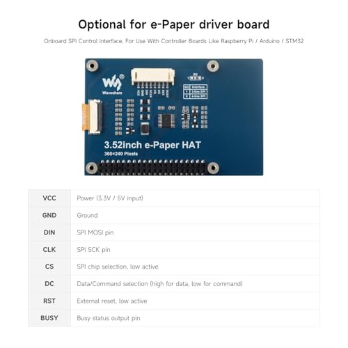 Waveshare 3.52 inch e-Paper Display (B), e-Ink Display, 360 x 240, Red/Black/White, Compatible with Raspberry Pi 5/4B/3B/Zero/Zero W/Zero 2W/Pico/Pico, Support Jetson Nano/TX2/Xavier N/Orin and RDK X3