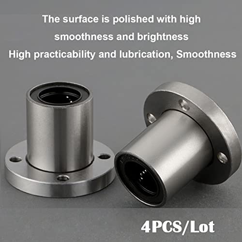HiPicco Linear Ball Bearings, LM6LUU 6mm Extra Long Round Flange Linear Motion Bushing Double Side Rubber Sealed for 6mm Linear Shaft CNC Machine 3D Printer 4 Pack