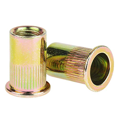 50 Pieces 1/2"-13 Zinc Plated Carbon Steel Rivet Nuts Flat Head Threaded Insert Nutsert