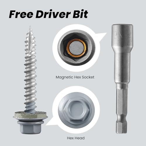 Metal Roofing Screws #10 × 1 1/2 Inch, 220pcs Black Ruspert Coating Hex Head Sheet Metal Roof Screws, Self Starting Metal to Wood Siding Screw, EDPM Rubber Washers #10 x 1-1/2" Sharp Point Black 3lb Box