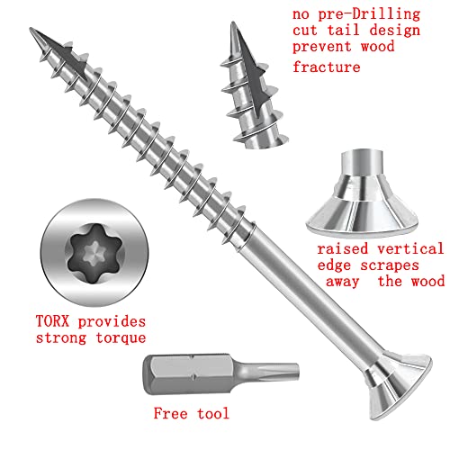 Wood Screws #6 × 1-1/2 inch Torx Star Drive Deck Screws Flat Head M3.5 × 40 Countersunk T10 Self Tapping Thread Cut 3LB Carbon Steel Galvanized (830PCS,Big Box) #6×1-1/2(M3.5×40) big box