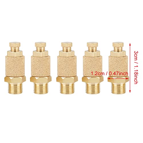Oumefar Pack of 5 Pneumatic Silencer Brass Air Flow Speed Control Exhaust Silencer 1/8 BSP Male Thread Silencer
