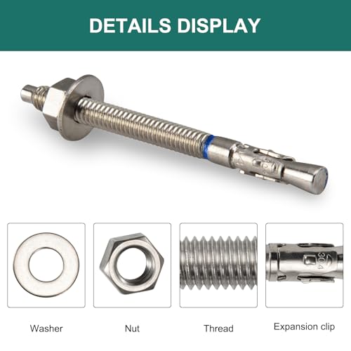 1/4" x 3-1/4" Concrete Anchors (20 Pack) 1/4 inch Wedge Anchors Bolts Stainless Steel 1/4"x3-1/4"
