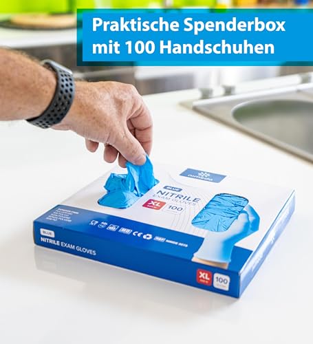 Kemes Disposable Gloves, Blue, Pack of 100, Nitrile Gloves, Latex-Free, Powder-Free, for Food, Medicine, Cosmetics and Household (M) M