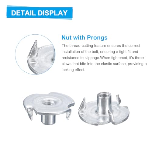 uxcell #8-32 T-Nuts, Zinc-Plated Carbon Steel 3-Pronged Tee Nuts Threaded Inserts for Climbing Holds and Wood Working, White 100Pcs