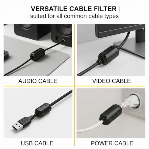 Ferrite Cores for Cables, Ferrite Core Clip Set, Rfi-EMI Noise Reduction Cable Clip, with 5-13 mm Inner Diameter, Ferrite Core, for USB Cable, Audio and Video Cable, Power Cable, with Storage Box