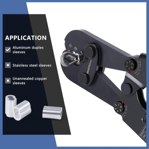 Yangoutool Wire Rope Crimping and Cutting Kit for 1/16-1/8 Inch Steel Cable, with 100 Aluminum Sleeves and 50 Thimbles for Aluminum Oval Sleeves, Double Sleeve 1608T