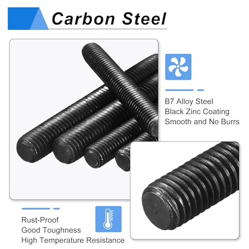 uxcell 5/8-11 UNC Fully All Threaded Rod, 2Pcs B7 Alloy Steel Long Threaded Screw 15.9" Length Right Hand Threads Fully Studding Rod Bar for Machinery, Construction, Black 5/8" x 15.9" 2