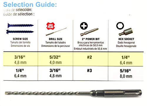 24PC, 3/16" x 7" with 1/4" SDS Plus Hex Rotary Hammer Drill Bits for Concrete Screw, Rotary Drill Bit 3/16, Sds Plus Bits (3/16 x 7,24) 24 3/16 x 7