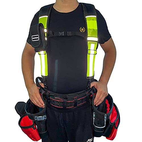 MELOTOUGH Magnetic Suspenders Tool Belt Suspenders with Large Moveable Phone Holder + Tool Belt Suspenders with Safety Reflective Suspenders