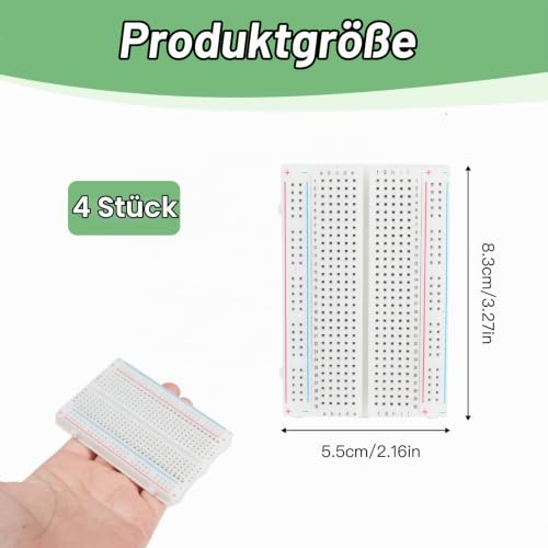 Breadboard Set, PCB Breadboards Prototype Circuit Kit Solderless 4 Pieces 400 Points, Compatible with DIY Arduino, Raspberry Pi 2/3/4/5 Projects Proto Shield Distribution - Connection Blocks 4 x 400 Punkte