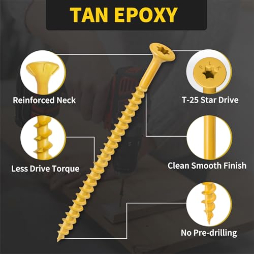 Wood Screws #10 x 3 310PCS #10 x 4 105PCS, FIXLINK Deck Screws, Epoxy Coated, T25 Star Bit Above 1500 Hour Salt Spray Coating Outdoor Decking Screws Excellent Rust Resistant for Outdoor Wood Fence