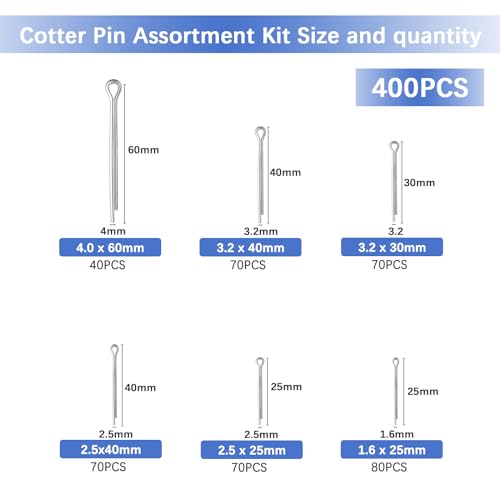 620 pcs Cotter Pins Assortment Kit, Hairpin Cotter Pins & R Clips Assortment Kit, 12 Sizes for Hitch Pin Lock Systems, Zinc-Plated Cotter Pin Kit 620pcs Cotter Pins Assortment Kit