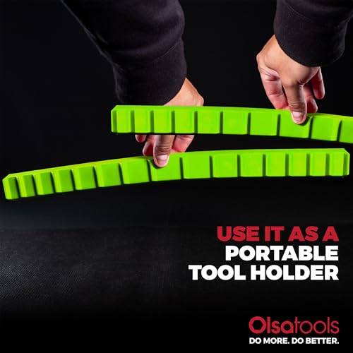Olsa Tools Silicone Magnetic Tool Holders - 2pc Set - Strong Magnetic Tool Organizer for Shop or Garage - Non Scratch Silicone Tool Tray - Holds Heavy Tools Securely - Professional Grade - Part: 1901 Green
