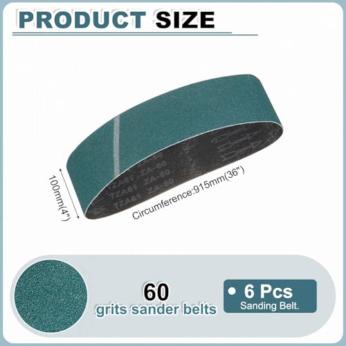 HARFINGTON 4 x 36 Inch Sanding Belts, 6 Pcs 60 Grit Zirconia Abrasive Belt Sander File Belt for Woodworking, Metal Polishing, Knife Sharpener 4 x 36 Inch(60 Grit)