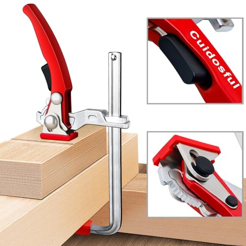 2 Pack Track Saw Clamps for Guide Rail – Heavy Duty Quick Release Ratchet Clamp Set, Compatible with Festool, Makita, Dewalt, Table Saw Hold Down, T Track Woodworking Clamps with Non-Marring Pads Red