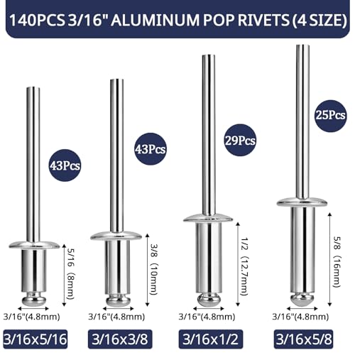 ZQZ 680Pcs Stainless Steel Pop Rivets Assortment Kit with Washers & 140 Pcs 3/16 Aluminum Pop Rivets Assortment Kit (4 Sizes)