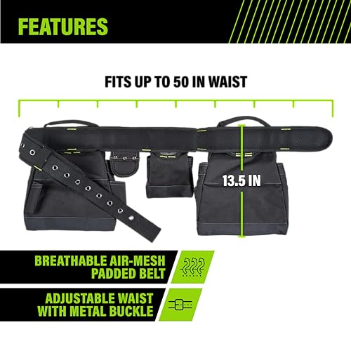 AWP Tool Belt Tool Rig, Durable Premium Utility Belt Organizer for Men & Women, Utility Work, Electrician, Mechanic Carpenter Tool Rig