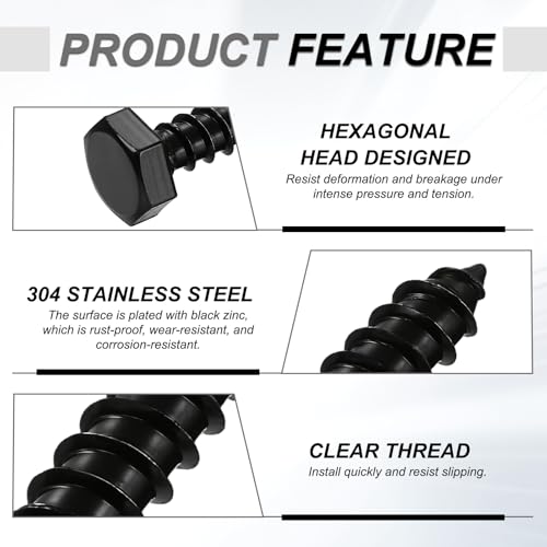 uxcell 1/2" x 2" Hex Head Lag Screws Bolts, 20 Pcs 304 Stainless Steel Hexagon Head Lag Bolt Wood Screws, Full Thread, Black Zinc Plating 1/2" x 2"