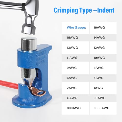 Cable Cutter and Hammer Lug Crimper Tool Kits,Heavy Duty Cable Cutting/Stripping/Crimping for 16 AWG to 4/0 AWG Battery and Welding Cables, Aluminum, Copper Cable for Automotive/Industrial Wiring