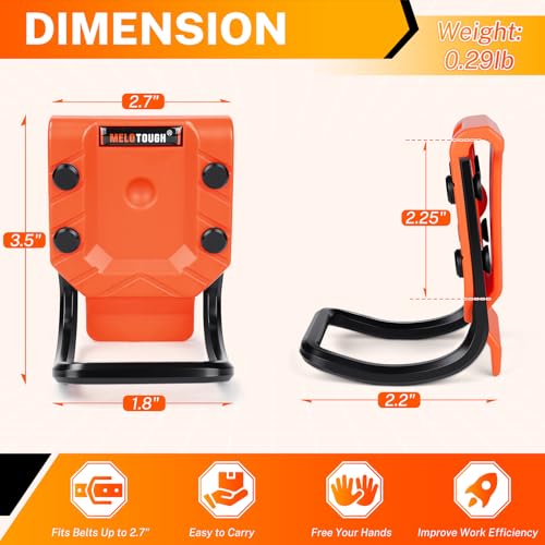 MELOTOUGH Hammer Holder for Belt – Heavy-Duty Orange ABS Holster + Drill Holder for Tool Belt – Orange ABS Holster + Tape Measure Holder for Belt