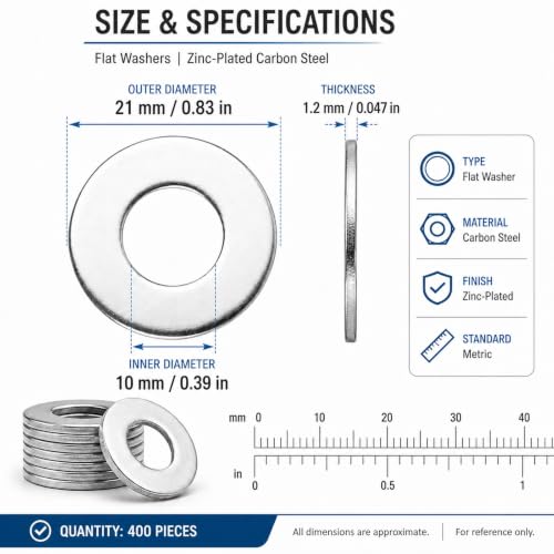 Acrux7 400PCS Steel Fender Flat Washers for 3/8 Washer Applications