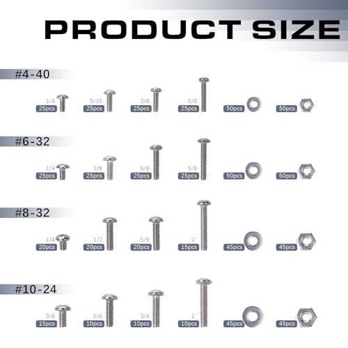 700 PCS Screws Bolts and Nuts Assortment Kit #4-40#6-32#8-32#10-24 304 Stainless Steel,Phillips pan Head Screws. Bolts, Nuts and Flat washers Set with Storage Box