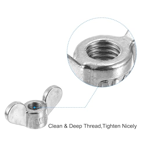 uxcell M16x2.0mm Wing Nut 10 Pcs, 304 Stainless Steel Butterfly Wing Nuts Fasteners Parts Hand Twist Tighten Wing Nuts for Machinery Electronic Equipment DIY, Silver